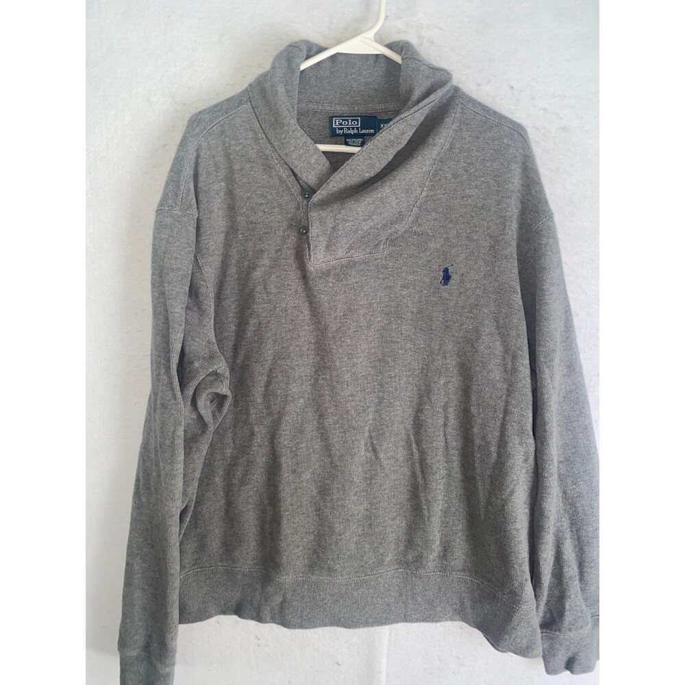 Polo Ralph Lauren Men's 100% Cotton 1/4 Button Mock Neck Sweater Gray Grey XXL